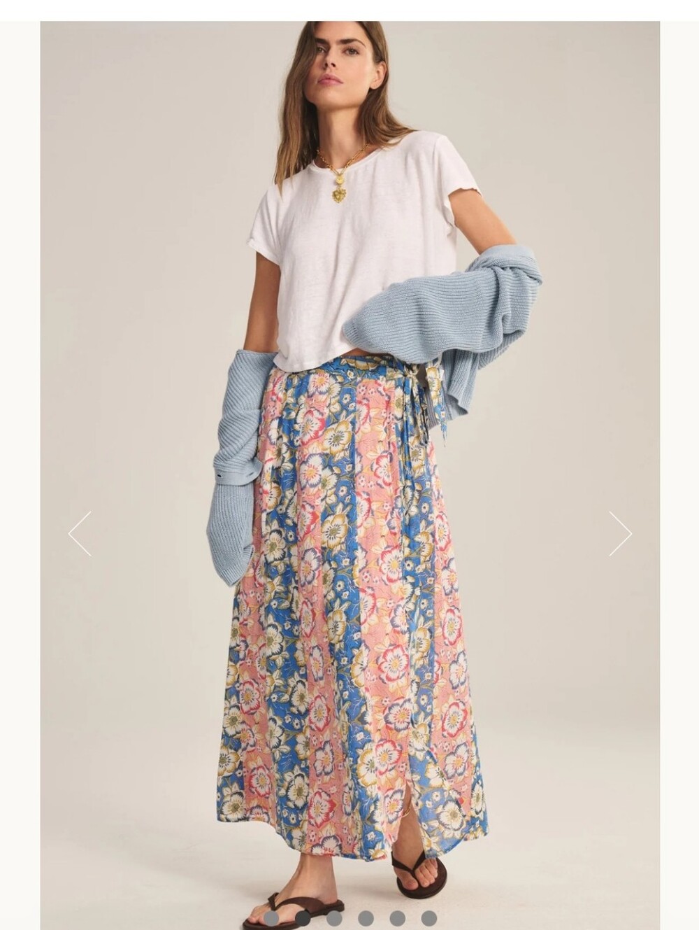 Velvet by Graham & Spencer Nicolette Blue Pink Begonia Maxi Wrap Skirt Lg Boho